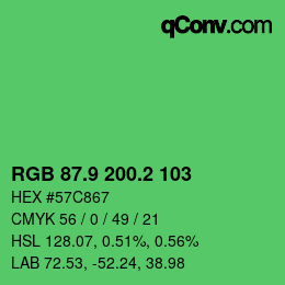 カラーコード: RGB 87.9 200.2 103 | qconv.com