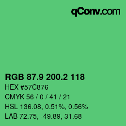カラーコード: RGB 87.9 200.2 118 | qconv.com