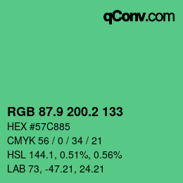 カラーコード: RGB 87.9 200.2 133 | qconv.com