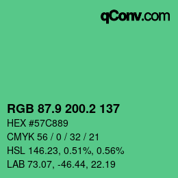 カラーコード: RGB 87.9 200.2 137 | qconv.com