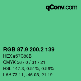 カラーコード: RGB 87.9 200.2 139 | qconv.com