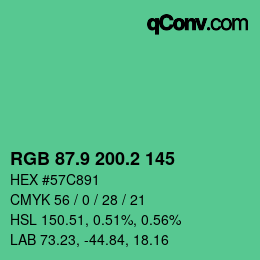 カラーコード: RGB 87.9 200.2 145 | qconv.com