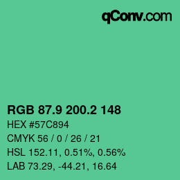 カラーコード: RGB 87.9 200.2 148 | qconv.com