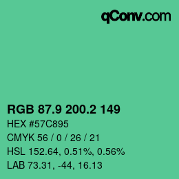 カラーコード: RGB 87.9 200.2 149 | qconv.com