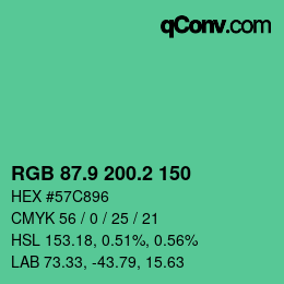 カラーコード: RGB 87.9 200.2 150 | qconv.com