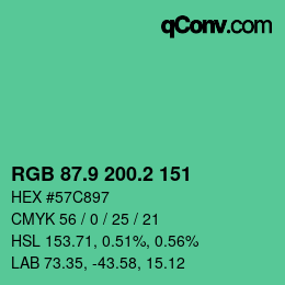 カラーコード: RGB 87.9 200.2 151 | qconv.com