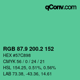 カラーコード: RGB 87.9 200.2 152 | qconv.com