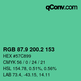 カラーコード: RGB 87.9 200.2 153 | qconv.com