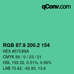 カラーコード: RGB 87.9 200.2 154 | qconv.com