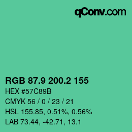カラーコード: RGB 87.9 200.2 155 | qconv.com