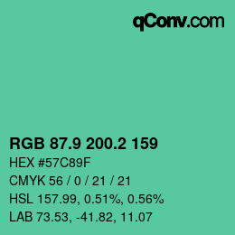 カラーコード: RGB 87.9 200.2 159 | qconv.com