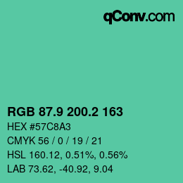 カラーコード: RGB 87.9 200.2 163 | qconv.com