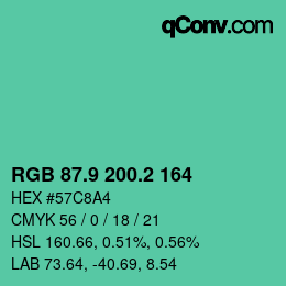 カラーコード: RGB 87.9 200.2 164 | qconv.com