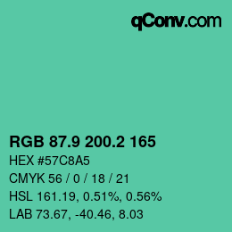 カラーコード: RGB 87.9 200.2 165 | qconv.com