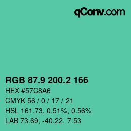 カラーコード: RGB 87.9 200.2 166 | qconv.com