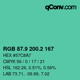 カラーコード: RGB 87.9 200.2 167 | qconv.com