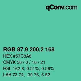 カラーコード: RGB 87.9 200.2 168 | qconv.com
