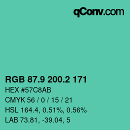カラーコード: RGB 87.9 200.2 171 | qconv.com