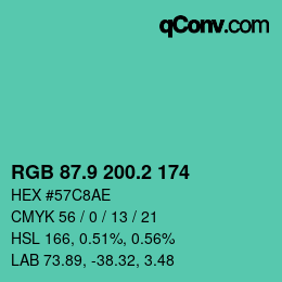 カラーコード: RGB 87.9 200.2 174 | qconv.com