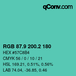 カラーコード: RGB 87.9 200.2 180 | qconv.com