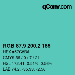 カラーコード: RGB 87.9 200.2 186 | qconv.com
