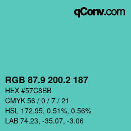 カラーコード: RGB 87.9 200.2 187 | qconv.com