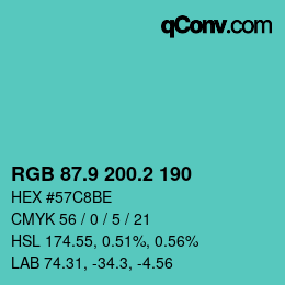 カラーコード: RGB 87.9 200.2 190 | qconv.com