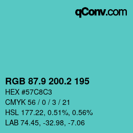 カラーコード: RGB 87.9 200.2 195 | qconv.com