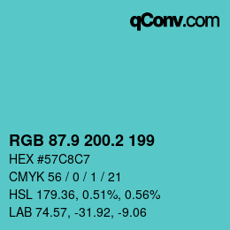 カラーコード: RGB 87.9 200.2 199 | qconv.com