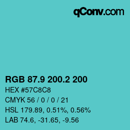 カラーコード: RGB 87.9 200.2 200 | qconv.com