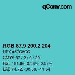 カラーコード: RGB 87.9 200.2 204 | qconv.com