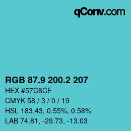 Color code: RGB 87.9 200.2 207 | qconv.com