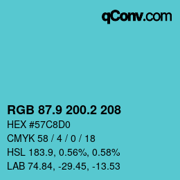 Color code: RGB 87.9 200.2 208 | qconv.com