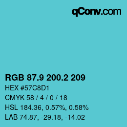 カラーコード: RGB 87.9 200.2 209 | qconv.com