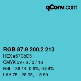 Farbcode: RGB 87.9 200.2 213 | qconv.com
