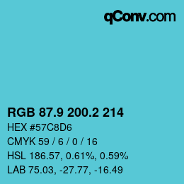 カラーコード: RGB 87.9 200.2 214 | qconv.com