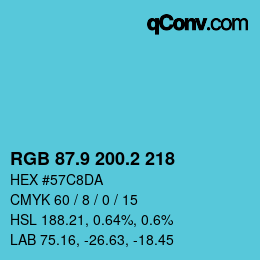 Color code: RGB 87.9 200.2 218 | qconv.com