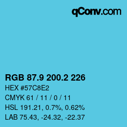 Color code: RGB 87.9 200.2 226 | qconv.com