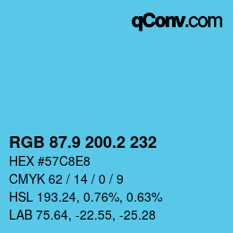 Color code: RGB 87.9 200.2 232 | qconv.com