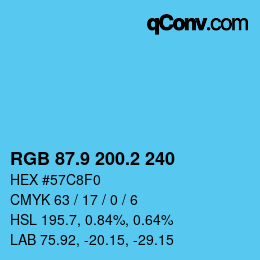 Color code: RGB 87.9 200.2 240 | qconv.com