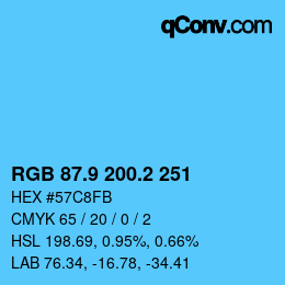 Farbcode: RGB 87.9 200.2 251 | qconv.com