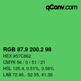 カラーコード: RGB 87.9 200.2 98 | qconv.com