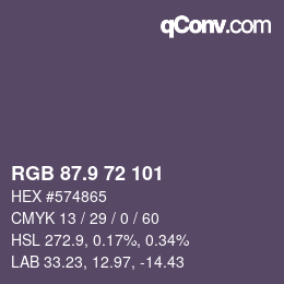 Color code: RGB 87.9 72 101 | qconv.com
