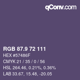 Color code: RGB 87.9 72 111 | qconv.com