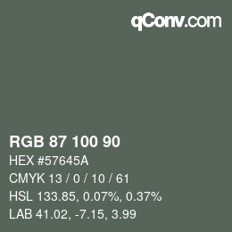 颜色代码: RGB 87 100 90 | qconv.com