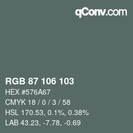 Color code: RGB 87 106 103 | qconv.com