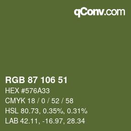 Color code: RGB 87 106 51 | qconv.com