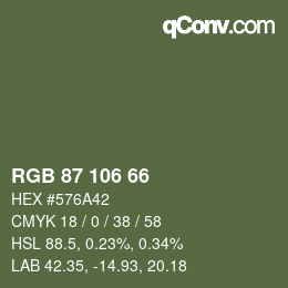 Color code: RGB 87 106 66 | qconv.com