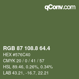 カラーコード: RGB 87 108.8 64.4 | qconv.com