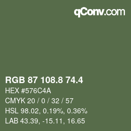 カラーコード: RGB 87 108.8 74.4 | qconv.com